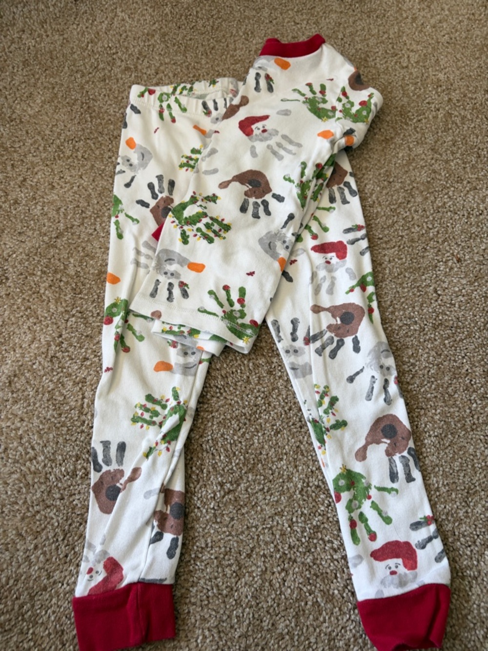 Burts Bees Kids Holiday Handprint Pajama Set - White with Red Accents